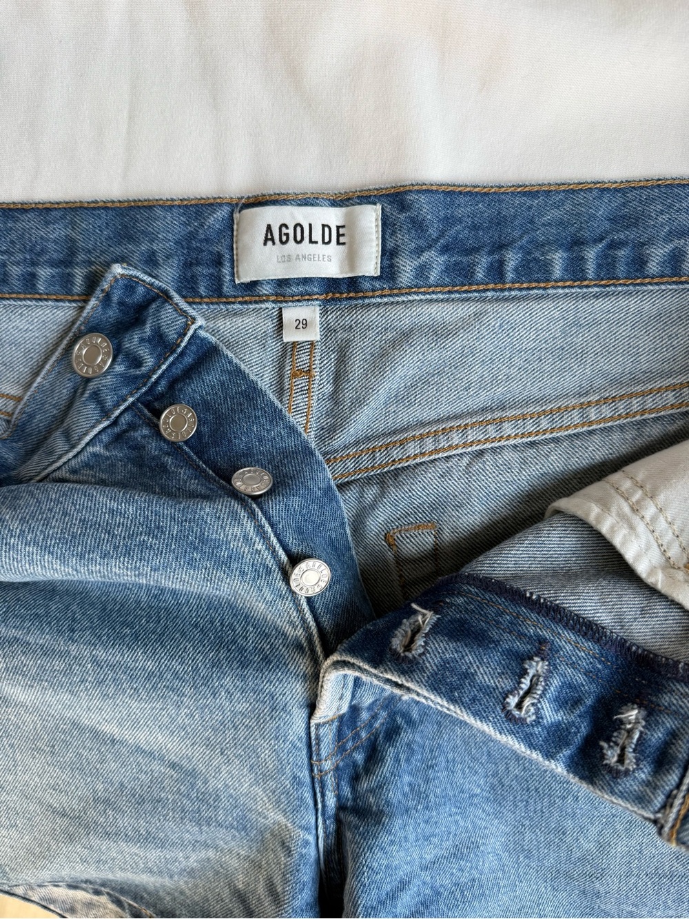 Agolde Light Wash High-Rise Button-Fly Denim Shorts - Picture 2 of 7